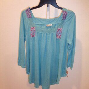 Mudd Junior's 3/4 Sleeve Feminine Peasant Top Blouse Size Large NWT